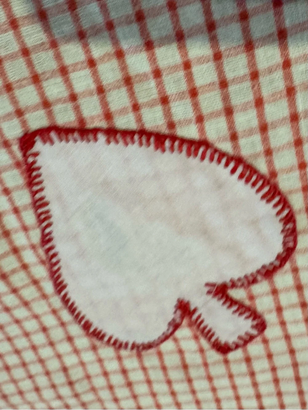 Vintage Pink & White Card Tablecloth with Appliqué Heart, Spade, Diamond & Clubs
